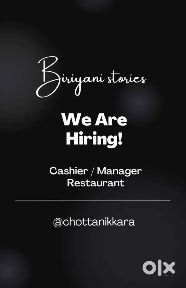 Cashier / manager vacancy at restaurant