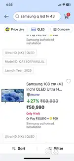 Sumsang led tv43 inch Q series