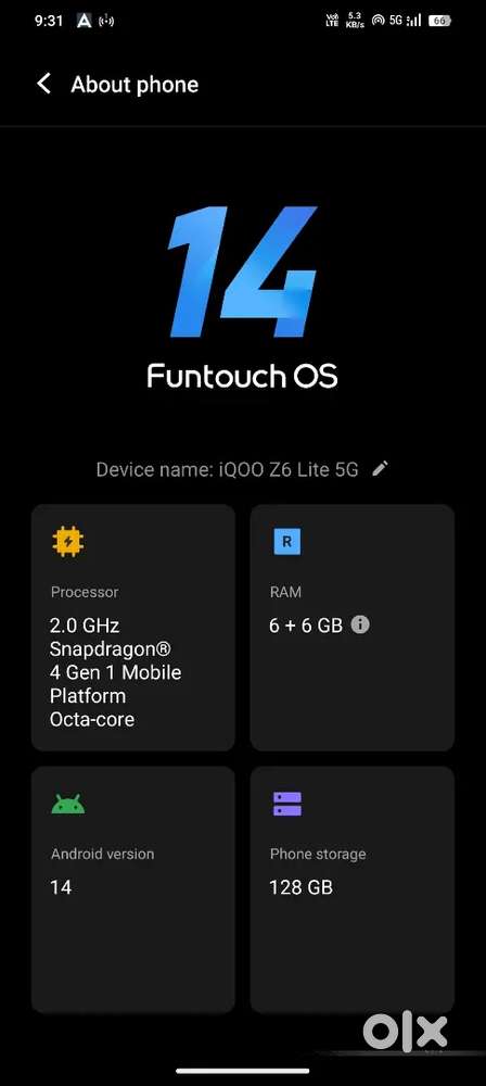 Iqoo z6 lite 5g 128gb 6+6gb