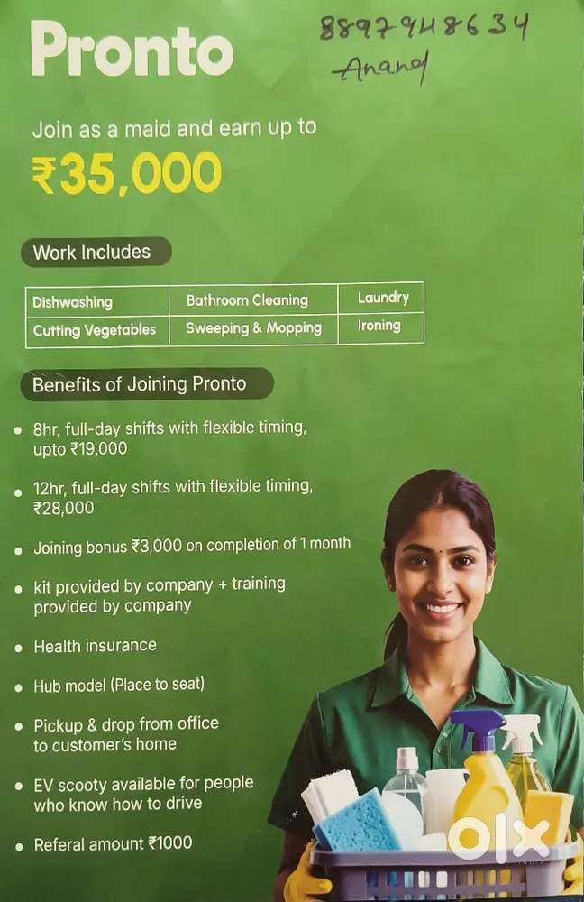 All types of work like - House keep, laundry, vegetable cutting.