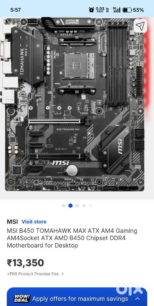 Msi tomahawk 450m motherboard with ryzen 3 3200g processor in warranty