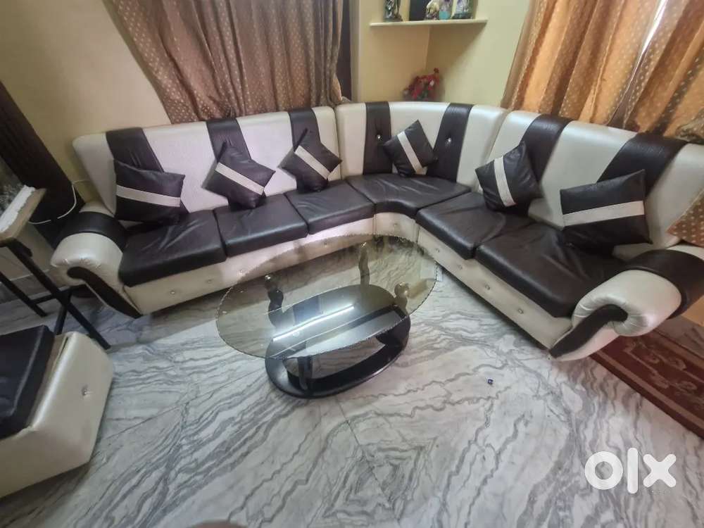 Sofa and dining glass table and four couch