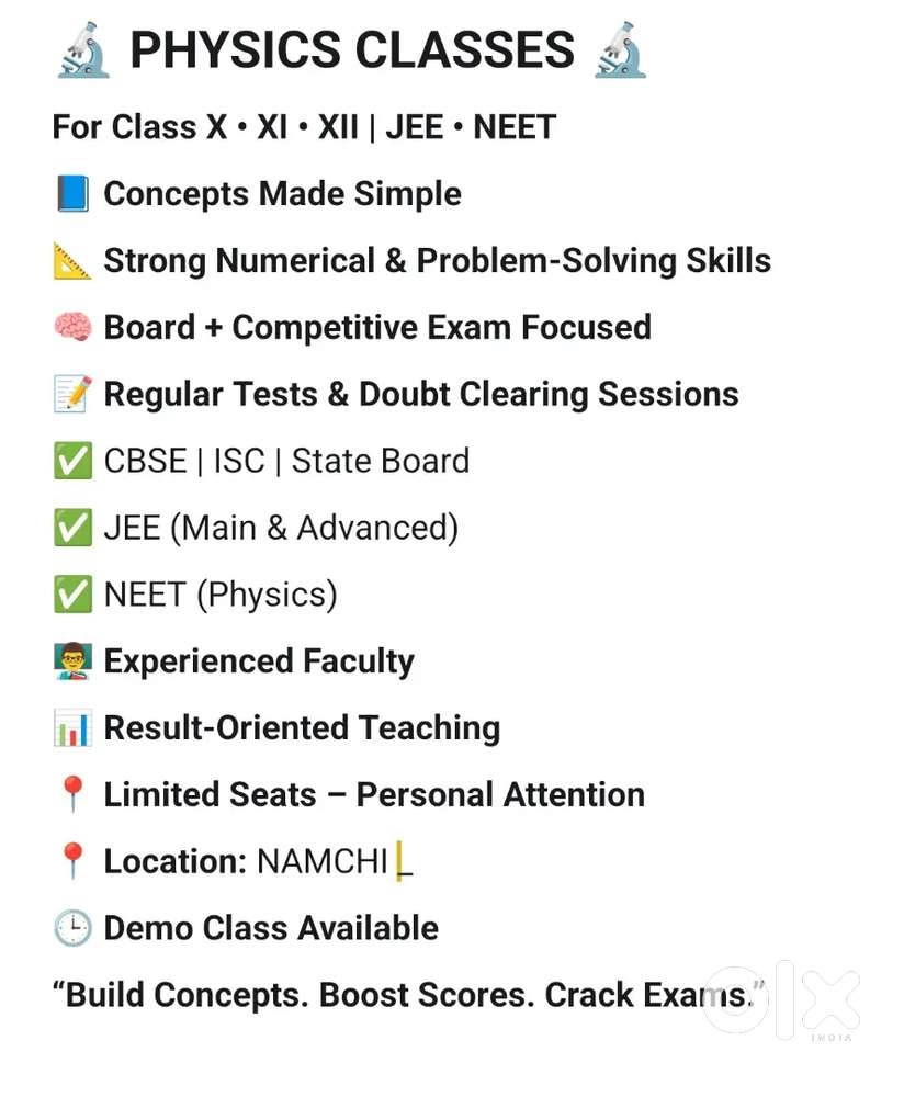 PHYSICS CLASSES (X/XI/XII Academics as well As JEE/NEET)