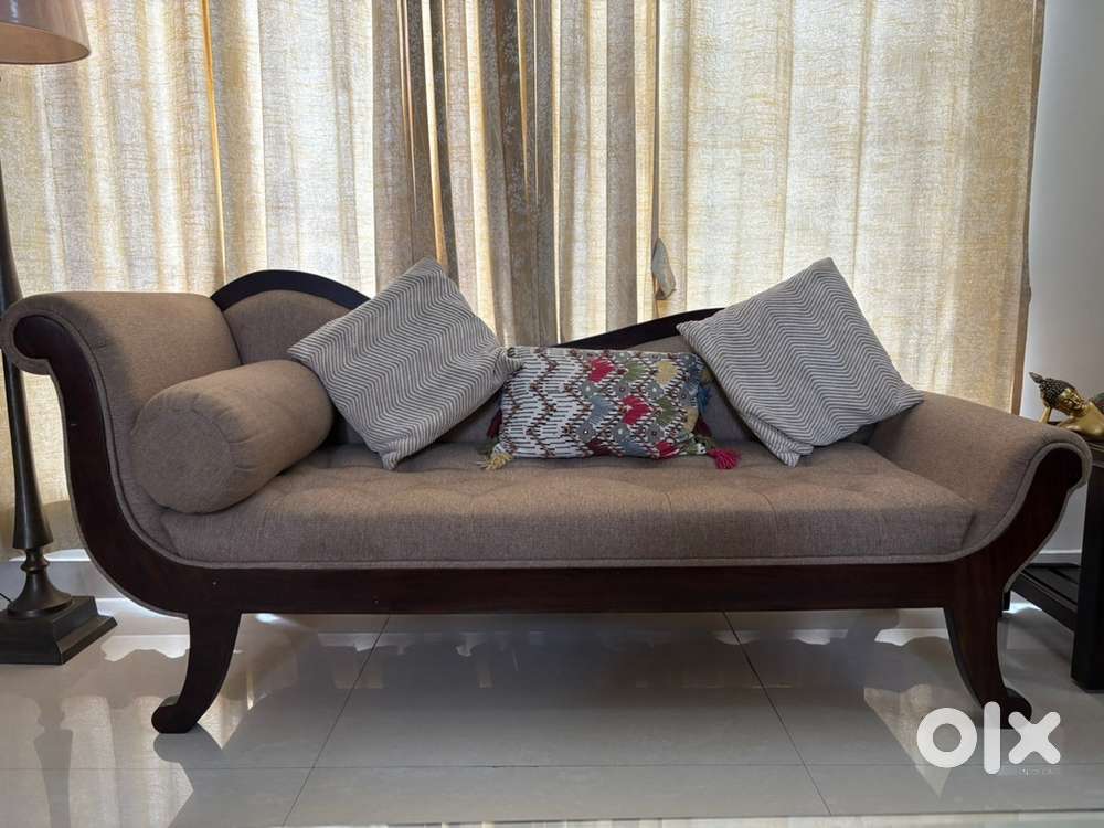 Teak wood center table, cushioned dewan for sale