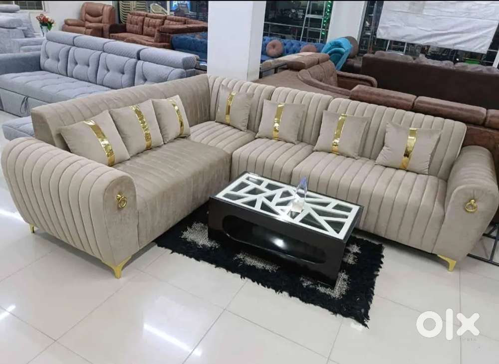 L shape sofa set with beautiful colour and handle with golden tiger