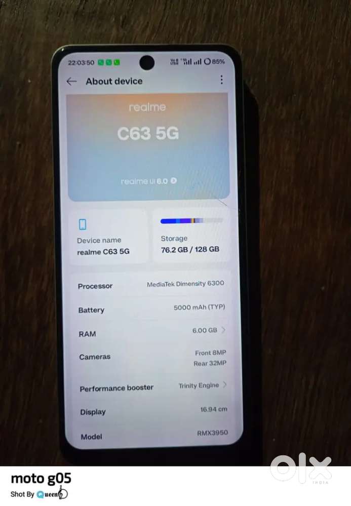 Realme C63 5g. 6 gb ram, 128gb internal