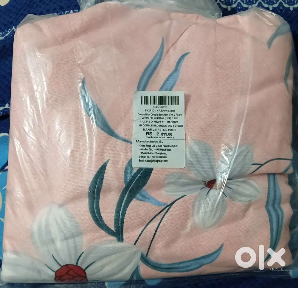 Double size Cotton Bedsheet with Pillow Covers- Pink