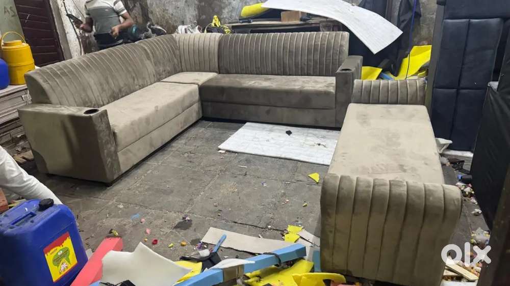 L SHAPE SOFA SET WITH LEATHER BACK COLOUR IN NZ FURNITURE