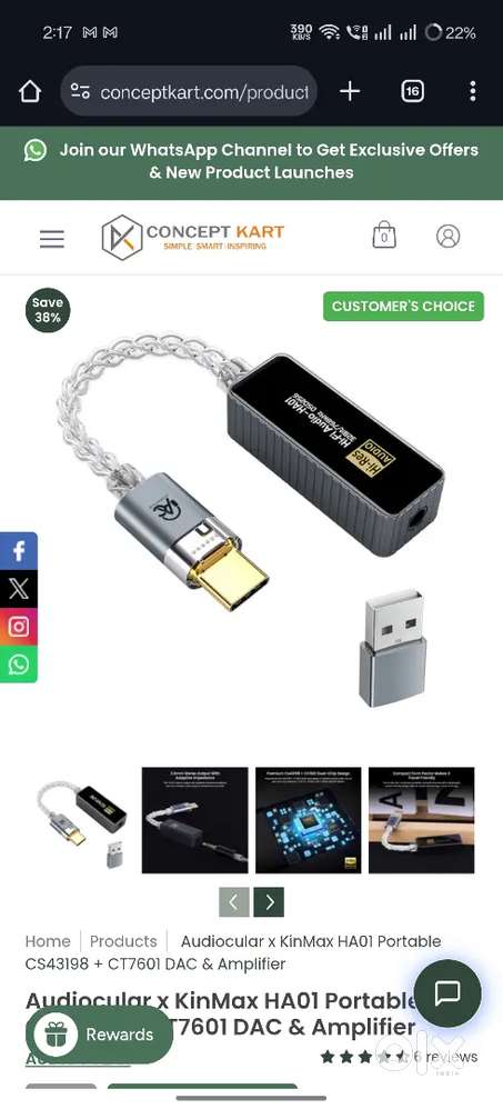 Audiocular x KinMax HA01 Portable CS43198 + CT7601 DAC & Amplifier