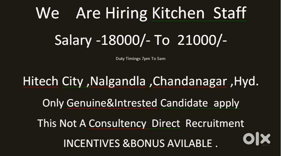 Cloud Kitchen Staff Direct  Recruitment