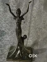 Antique pure brass solid heavy lady statue with two kids 29 cm
