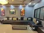 Premium 9-Seater Sheesham Wood Sofa with 3 Cushioned Stools