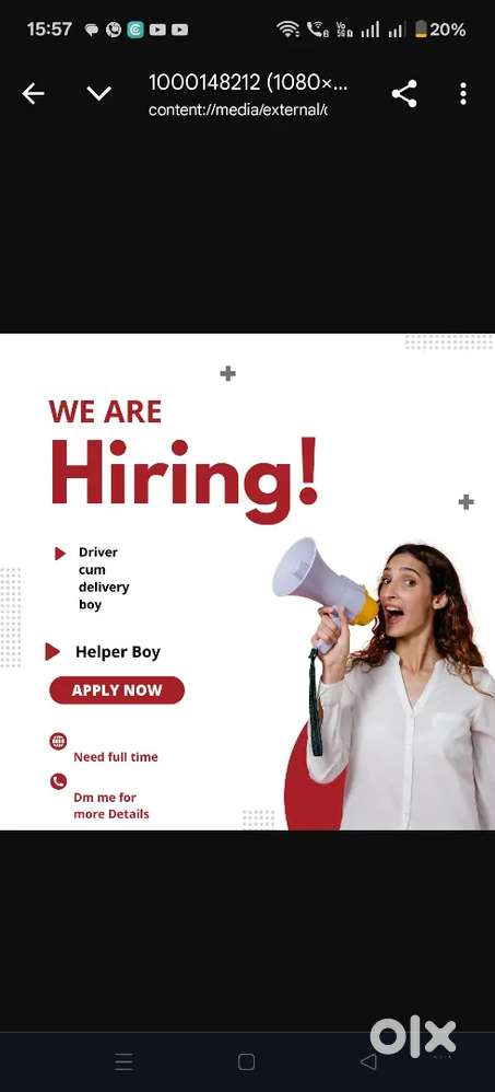 Need Driver cum delivery boy and Helper for packaging