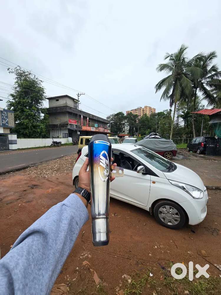 Universal Bike M4 Exhaust Silencer Long Straight (Silver/Blue)