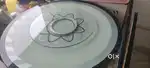 Round Glass Dining Table with Wooden Base & Rotating Center -No Chairs