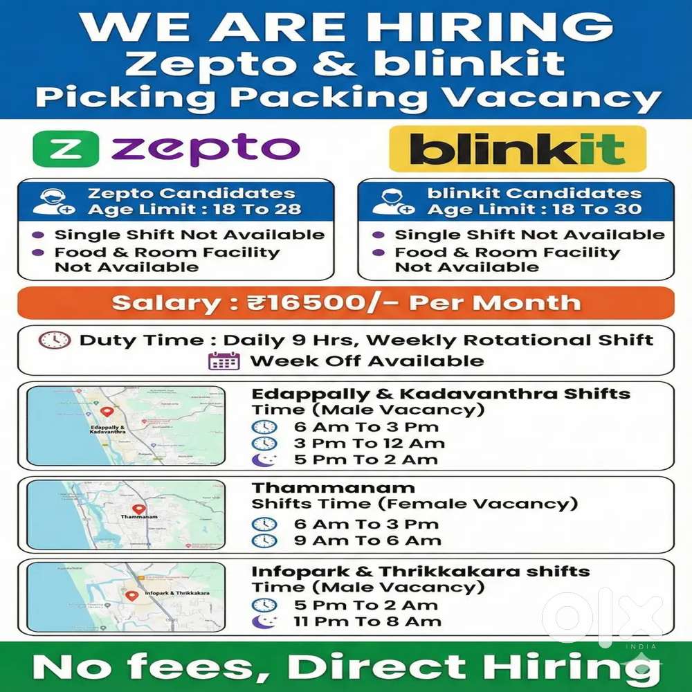 Kadavanthra Blinkit Male Packing Picking vacancy