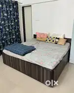 King Size Teak Wood Bed with Pull-Out Single Bed and Storage