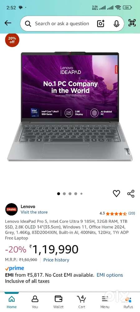 Lenevo ideapad Pro 5 ultra 9 With 3 year Additional Damage Protection.