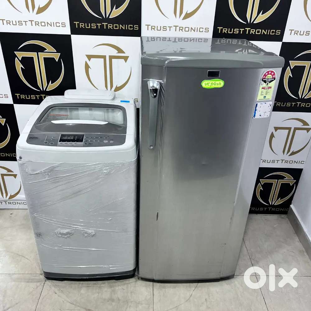 6kg blue samsung washing machine & haier Grey single door fridge