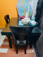 Dining table wooden table with glass 4 seater