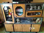 Showcase made of wooden glowing shiny ply