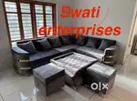 New L shape sofa with puff nd center table home office furniture
