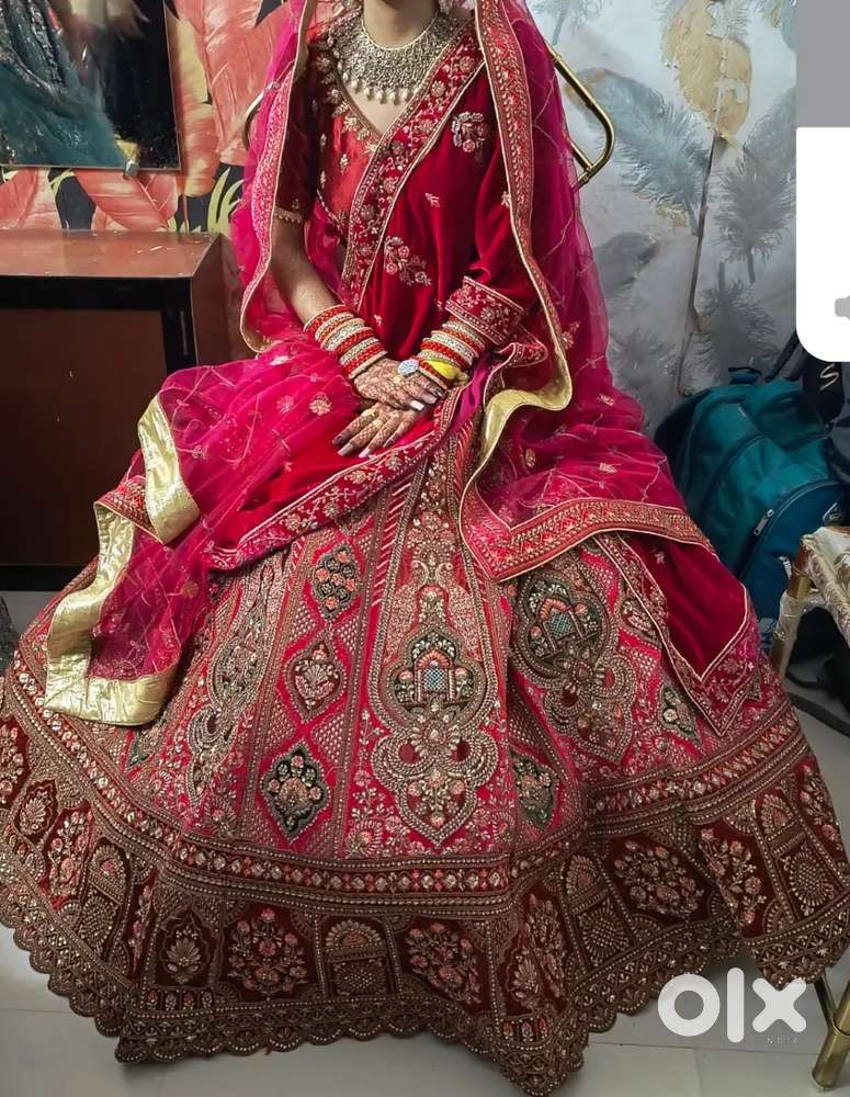 Pink and maroon Bridal lehenga