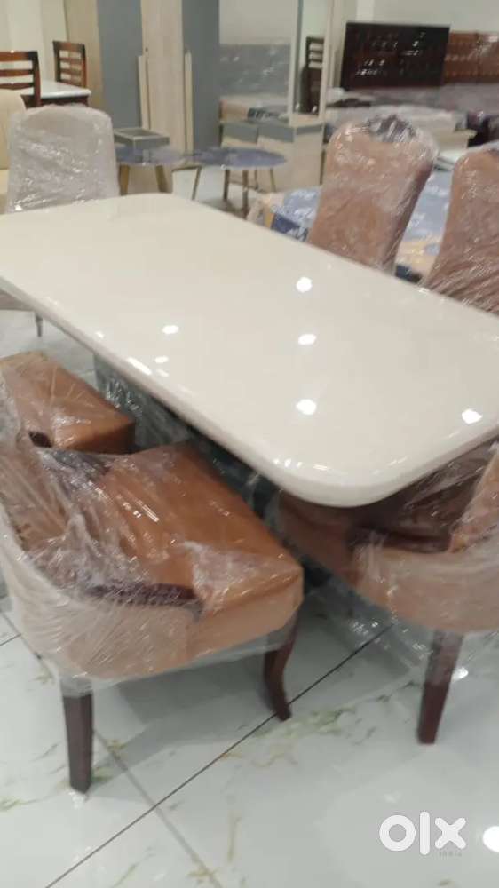 New brand marble top dining table set which chair beautiful design