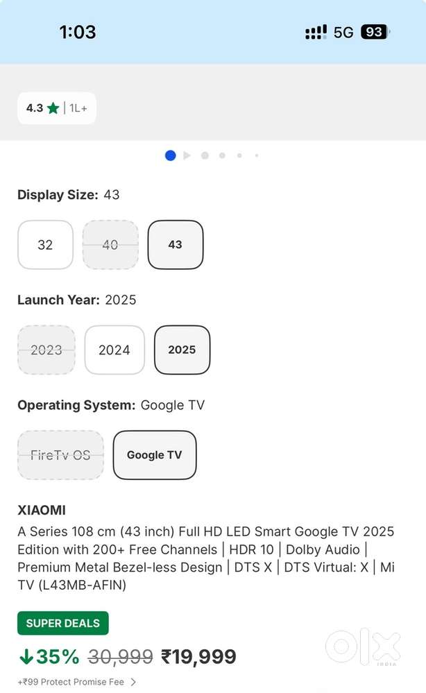 MI - TV :: A Series 108 CM (43 inch) Full HD LED Smart TV