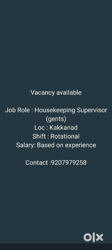 Housekeeping Supervisor required at Kakkanad