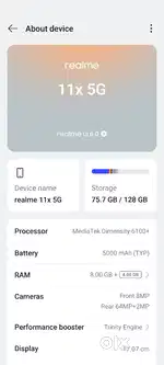 Realme 11x 5g mobail condition A1 sirf bhout halki scratch he back pr