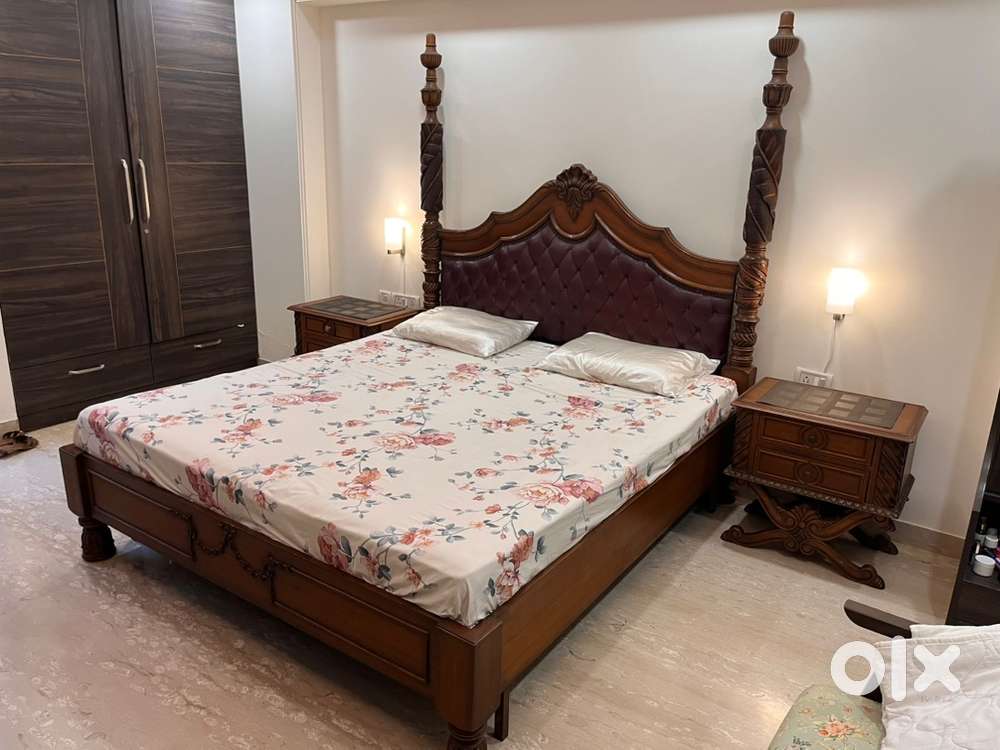 Wooden Bed with Side Tables