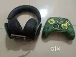 Xbox remote control green color with xbox original wireless headphones
