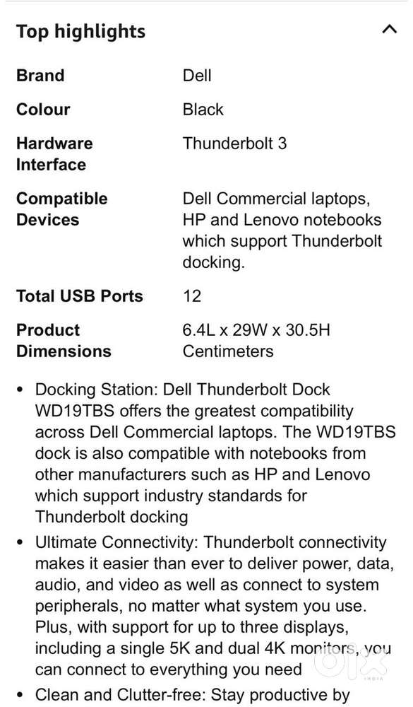 Dell Thunderbolt Dock- WD19TBS 130w Power Delivery