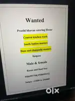 Job for Cooking master and helper for catering work