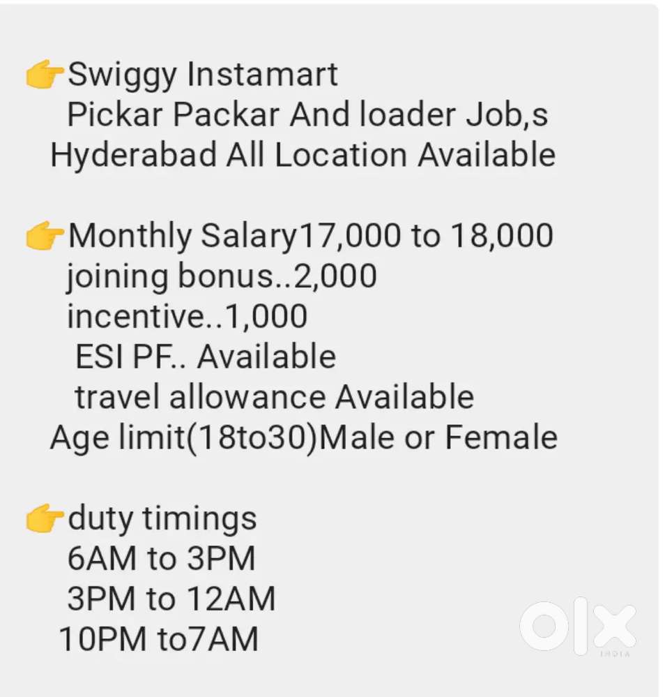 Picking packing and loading job s In Hyderabad