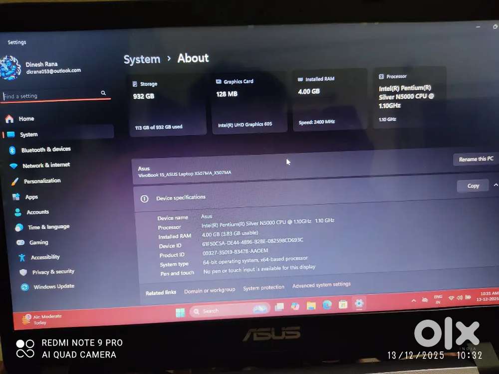 Title:
ASUS X507U Laptop  Intel Pentium  Silver  Good Condition