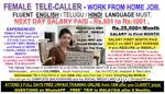 EXPERIENCED FEMALE TELE-CALLER to WORK FROM HOME - Rs.25,000+/MONTH &