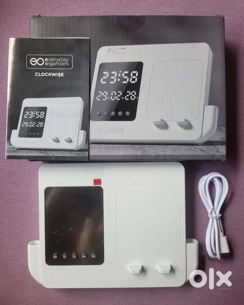 Digital USB Alarm Clock with Phone Stand & Pen Holder Bright LED Clock