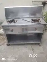 steel table with 4 chair+two burner stove+two steel table