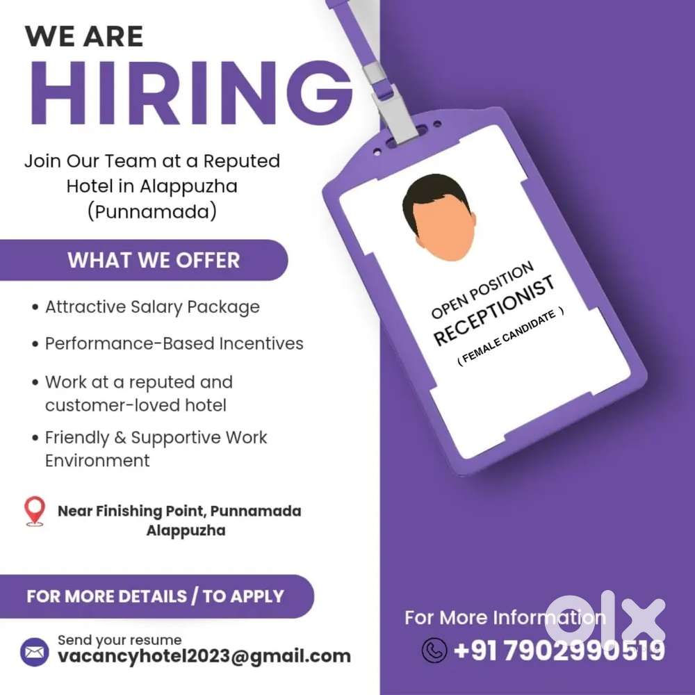 Hotel Receptionist urgent requirement