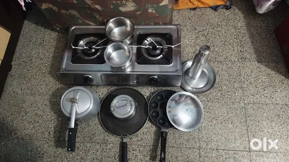 Gas stove 2 burners with other steel items