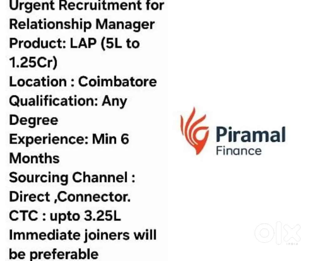 Urgent requirement for Relationship manager