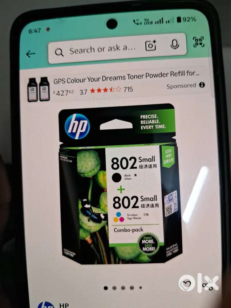 802 hp black and tricolour cartridge