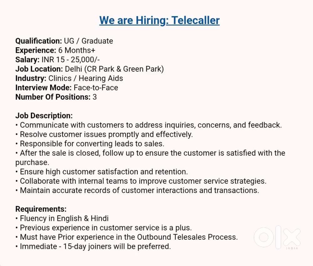 Hiring for Telecallers for Healthcare Industry