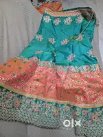 Wedding orange lehnga choli green net dupatta with bag