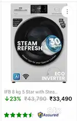 8 kg 5 star with steam refresh program ,9 swiri wash ,eco inverter,