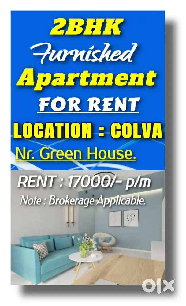 2BHK FURNISHED APARTMENT AVAILABLE FOR LONG TERM RENT IN COLVA,