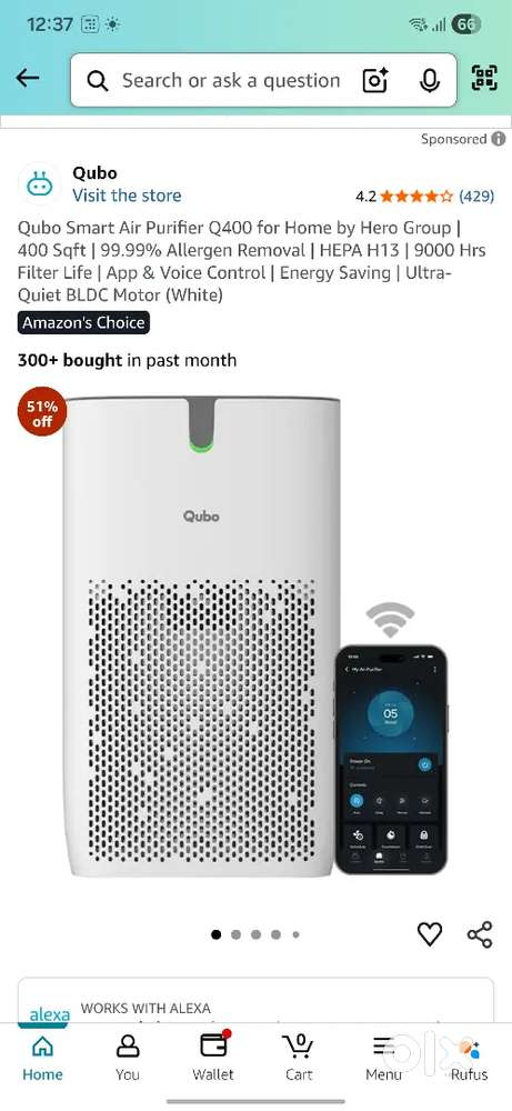 Hardly used air purifier, qubo q400