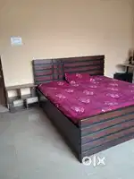 Urgent sell, bed, side table, green soul chair and desk with drawer